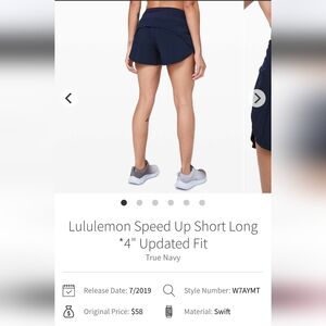Lululemon Navy Speed Up Shorts Size 8